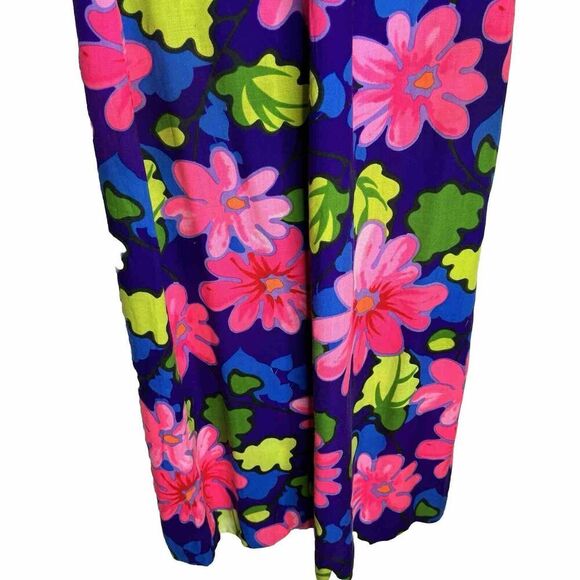 Authentic Vintage Hawaiian Dress 60’s 70’s Psychedelic Maxi Tropical Barkcloth M - Picture 6 of 12